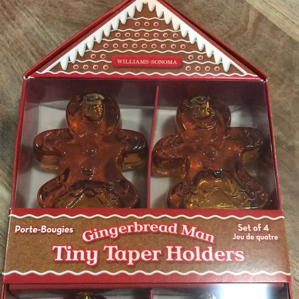 NIB Williams Sonoma gingerbread man tiny taper candle holders